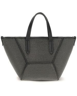 Brunello Cucinelli Black Calf Leather Bos Taurus Shoulder Bag - Grey