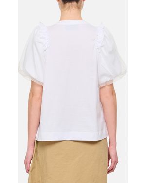 Simone Rocha Tulle Overlay Puff Sleeve Frill T-Shirt - White