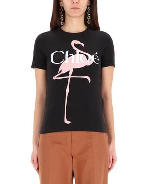 Chloé Logo T-Shirt Cotton T-Shirts - Black