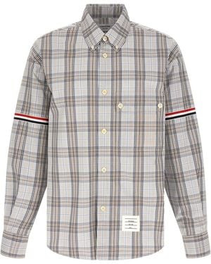 Thom Browne Plaid Cotton Poplin With Rwb Grosgrain Bands Shirt - Gray
