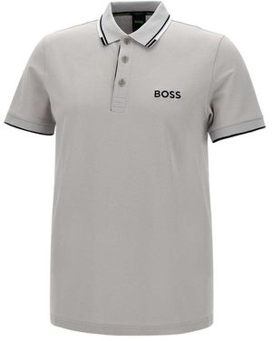 BOSS Logo Embroidered Short-Sleeved Polo Shirt - Gray