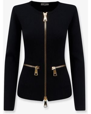 Elisabetta Franchi Knitted Blazer With Zip Viscose Blazers - Black