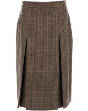 Saint Laurent Midi Skirt With Side Concealed Zip Closure And All-Over Check Motif - Brown