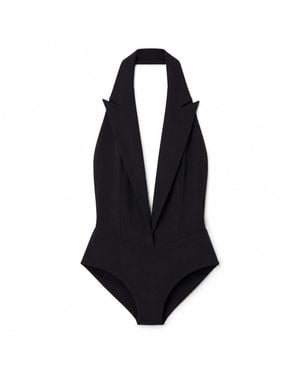 Amazuìn Helmut Compact Stretch Jersey Halter-Neck Bodysuit With Lapel Collar - Blue