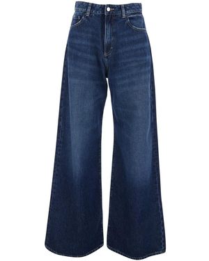 ICON DENIM Jeans With Wide Leg And Logo Patch On The Back Denim Cotton - Blue