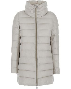 Save The Duck Lydia Down Jacket With High Neck And Logo Patch On The Sleeve - Gray
