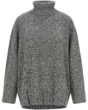 Pinko Crystal-Embellished Wool Blend Sweater - Gray