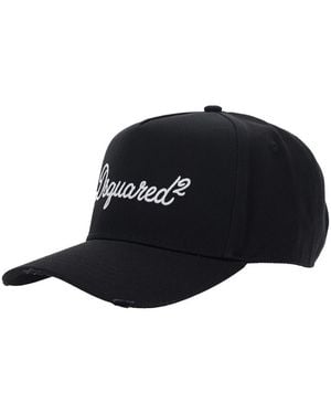 DSquared² Cotton Baseball Cap With Front Logo Lettering For Hats And Gloves - Black