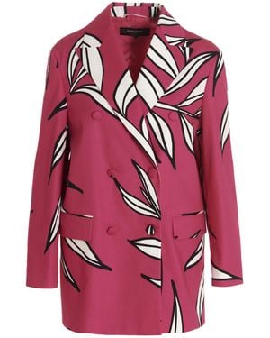 Rochas Floral Print Blazer Jacket Cotton Blazer, Suits - Red
