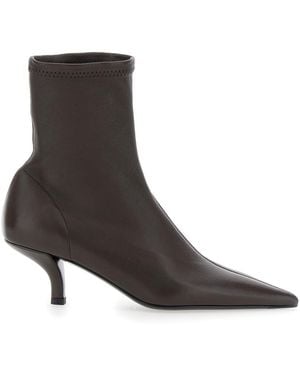 TOTEME Leather Ankle Boots With Pointed Toe - Black