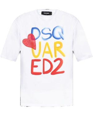 Tシャツ・カットソー DSQUARED2 Dsquared2 Summer Lovers linen T-shirt Bianco Summer Lovers Loose Fit Embroidered T-Shirt