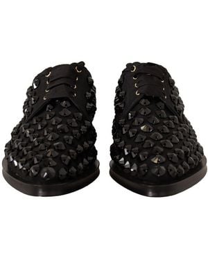 Dolce & Gabbana Elegant Gros Grain Lace-Up Jewelled Flats - Black