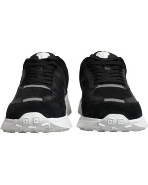 Versace Canvas Quad Fabric Medusa Low Top Trainer Shoes - Black