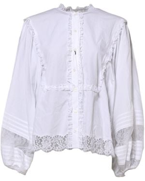 Dolce & Gabbana Ruffled Lace Embellished Blouse Top - Purple