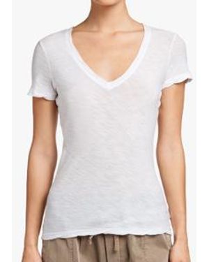 James Perse T-Shirt Col V Finitions Contrastées Blanc T-Shirts And Polos - White