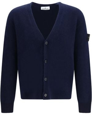 Stone Island Alpaca And Wool-Blend V-Neck Cardigan Jumper - Blue