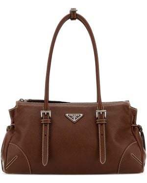 Prada Chocolate Leather Medium Bonnie Shoulder Bag - Brown