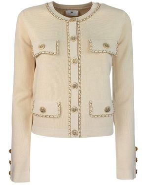 Elisabetta Franchi Chain-Detailed Cropped Viscose Jacket - Natural