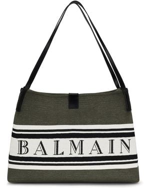 Balmain Medium Canvas And Leather Release Tote - White