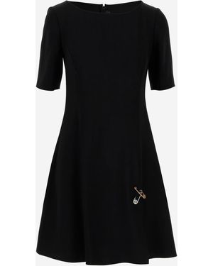 Versace Opaque Satin Flared Mini Dress With Brooch - Black