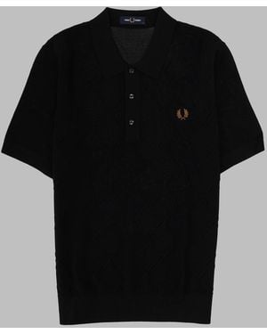 Fred Perry Knit Polo Shirt Viscose Polyamide - Black