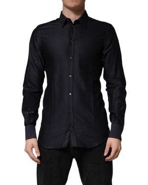 Dolce & Gabbana Dotted Cotton Collared Dress Shirt - Black