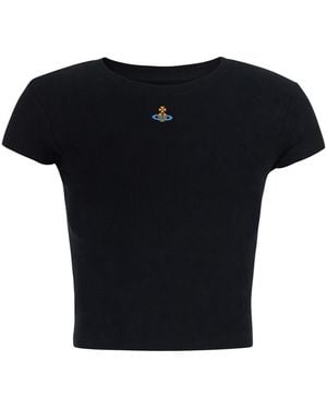 Vivienne Westwood T-Shirt With Embroidered Logo Viscose Top - Black