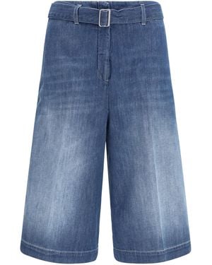 True Royal Cotton Shorts With A Belt Bermuda - Blue