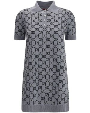 Gucci Gg Supreme Polo Dress - Grey