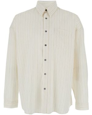 sunflower Stable Shirt With Classic Collar And All-Over Striped Motif - White