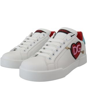 Dolce & Gabbana Leather Trainer Portofino Logo Heart Shoes - Metallic
