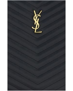 Saint Laurent Matelassé Leather Pouch Calf Clutch Bags - Black