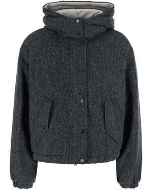 Brunello Cucinelli Down Jacket Wool Blend Virgin Puffer - Black