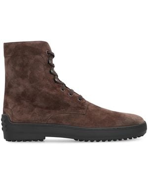 Tod's Lace-Up Suede Ankle Boots Calf - Brown