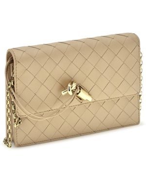 Bottega Veneta Pouch On Chain Andiamo Shore-Muse Brass Shore/Muse Lamb Leather Wallets & Purses - Natural