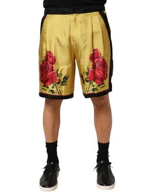 Dolce & Gabbana Floral Print Silk Bermuda Shorts - Yellow