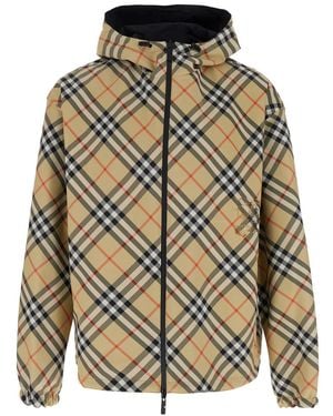 Burberry Reversible Jacket Check Motif Polyester Coat - Gray