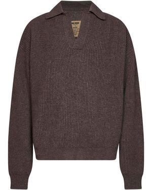 Uma Wang Ribbed Cashmere Knit Long-Sleeved Polo Shirt - Brown