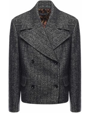 Dolce & Gabbana Striped Wool Cropped Jacket - Black