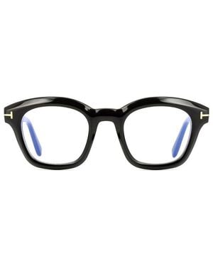 Tom Ford Eyeglasses Oval Full Rim, Shiny Frame And Clear Light Block Lens Ft5961-B001 - Black