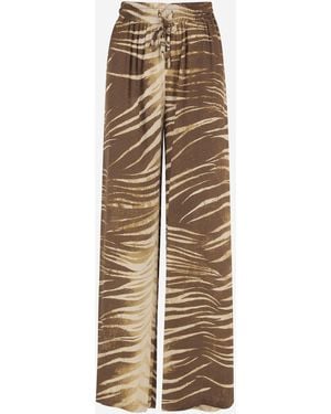Just Cavalli Viscose Trousers With Brushstroke Print - Natural