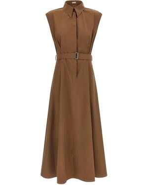 Brunello Cucinelli Cotton Midi Dress - Brown