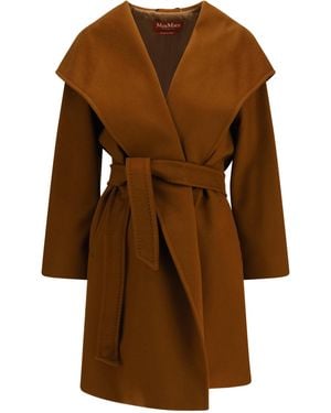 Max Mara Wool Drap Newmang Coat Fleece Ovis Aries - Brown