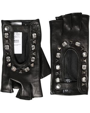 Dolce & Gabbana Embellished Wrist Length Mitten Gloves Lamb Leather - Black