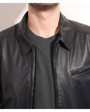 Larusmiani Leather Jacket Bullet Blouson - Black