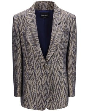 Giorgio Armani Single-Breasted Jacket Cchevron Jacquard Viscose - Grey