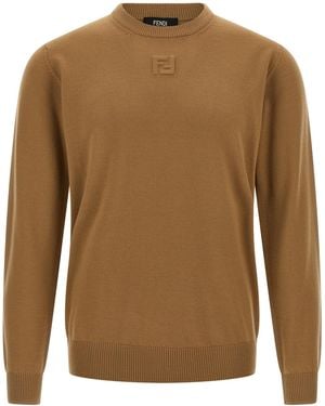 Fendi Wool Sweater Virgin Elastane Sweater, Cardigans - Brown