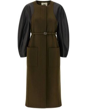 Fendi Wool Felt & Leather Coat - Green