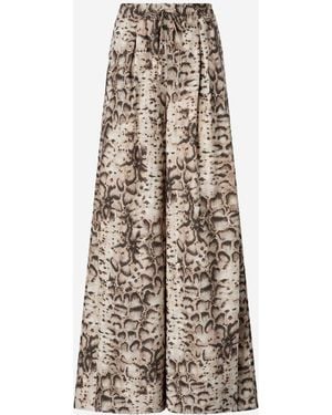 Pinko Cotton Trousers With Animal Print - Natural