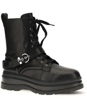 Pinko Eva Lace-Up Leather Ankle Boots - Black